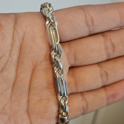 Silver 925 Bracelet Figarope Milano Chain 9"L 6mm W