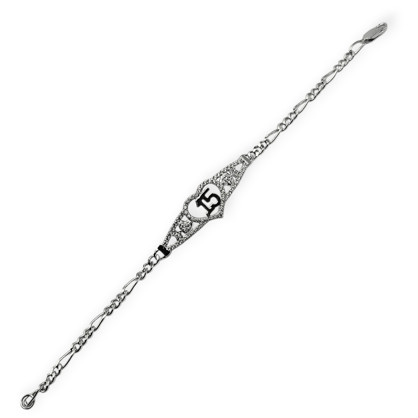 15th Birthday Silver Bracelet Figaro Chain Style Bracelet