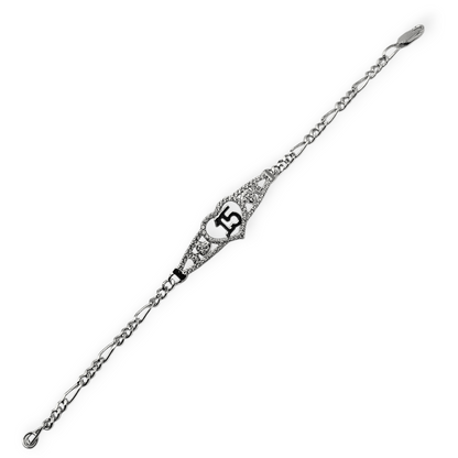 15th Birthday Silver Bracelet Figaro Chain Style Bracelet