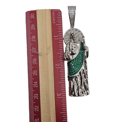 Large San Judas Silver 925 3D Pendant 3in