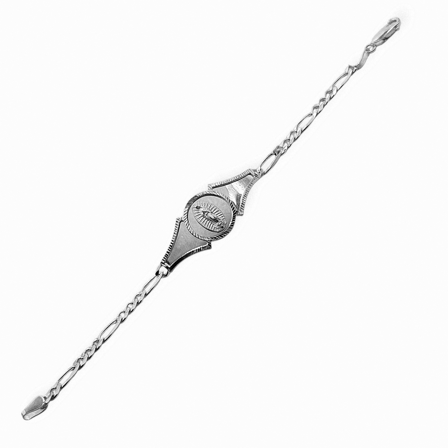 Silver Virgen Mary Bracelet 7"L for Women Figaro Chain Style Bracelet