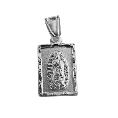 Sacred Heart and Virgen Mary Double Sided Silver Pendant