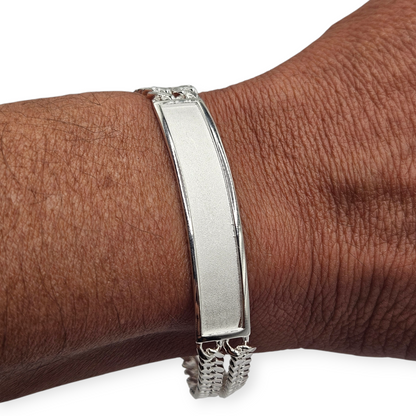 Double Cuban Chain Silver Bracelet For Men 8"L