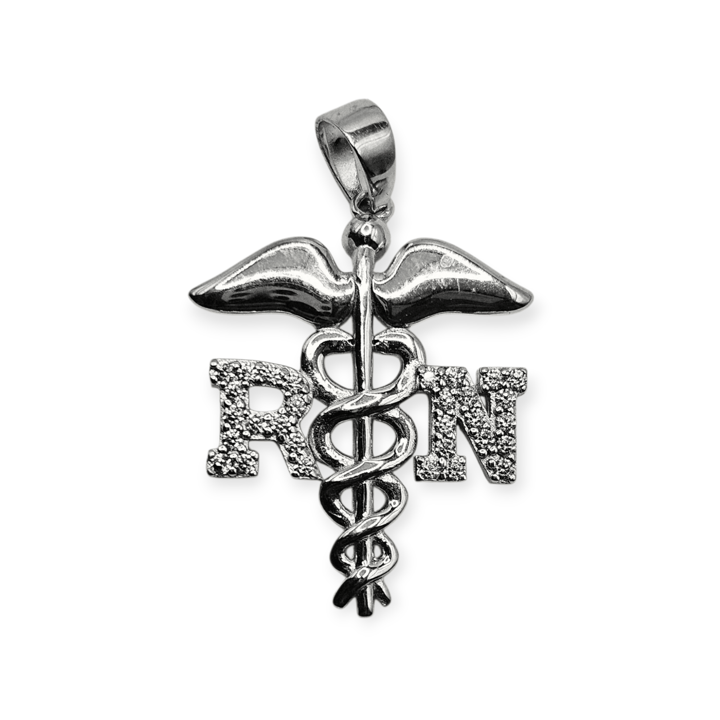 RN Silver Pendant with White Cubic Zirconia Stones