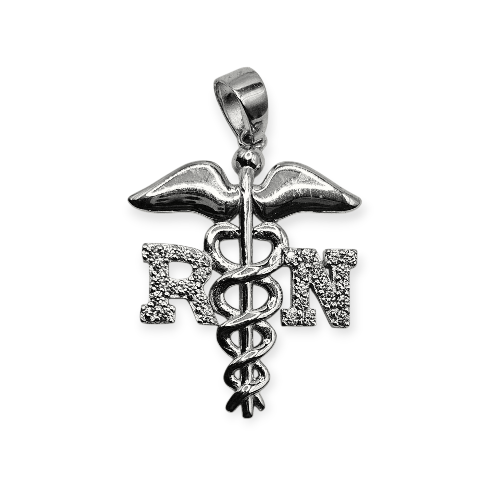 RN Silver Pendant with White Cubic Zirconia Stones