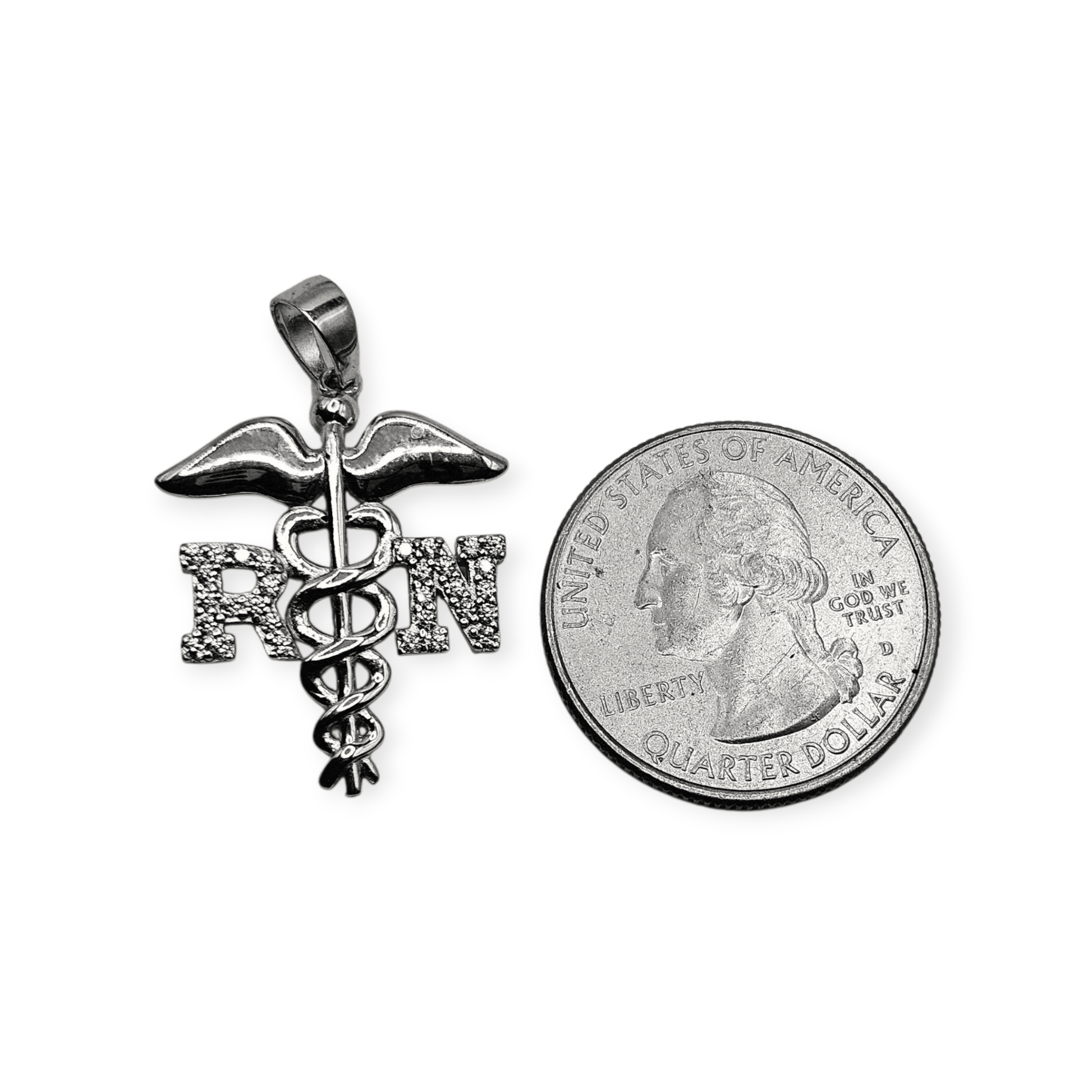 RN Silver Pendant with White Cubic Zirconia Stones