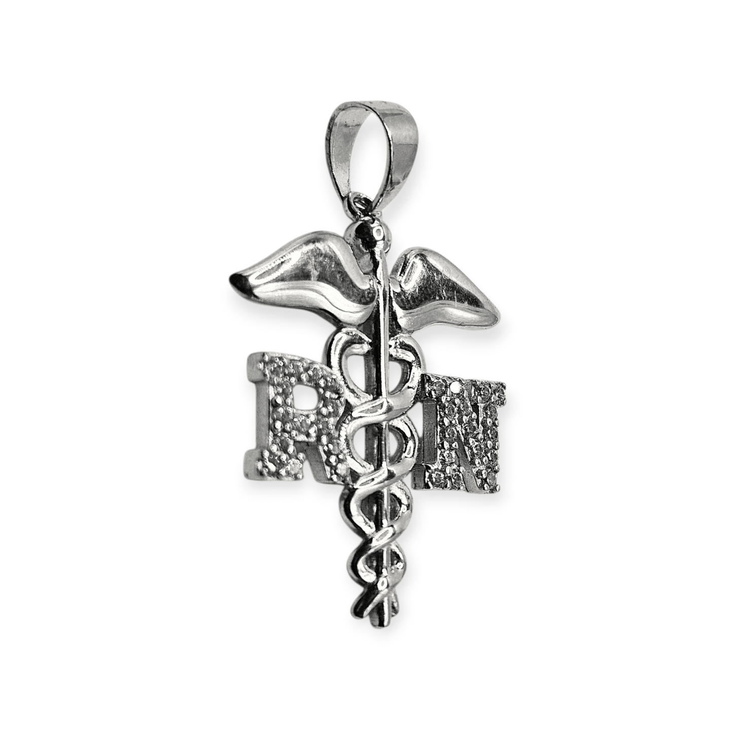 RN Silver Pendant with White Cubic Zirconia Stones