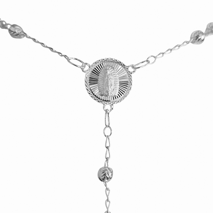 Rosary Necklace 20" Sterling Silver S925, 4MM Diamond Cut, Christian Religious Symbol, Perfect Easter Holiday Gift