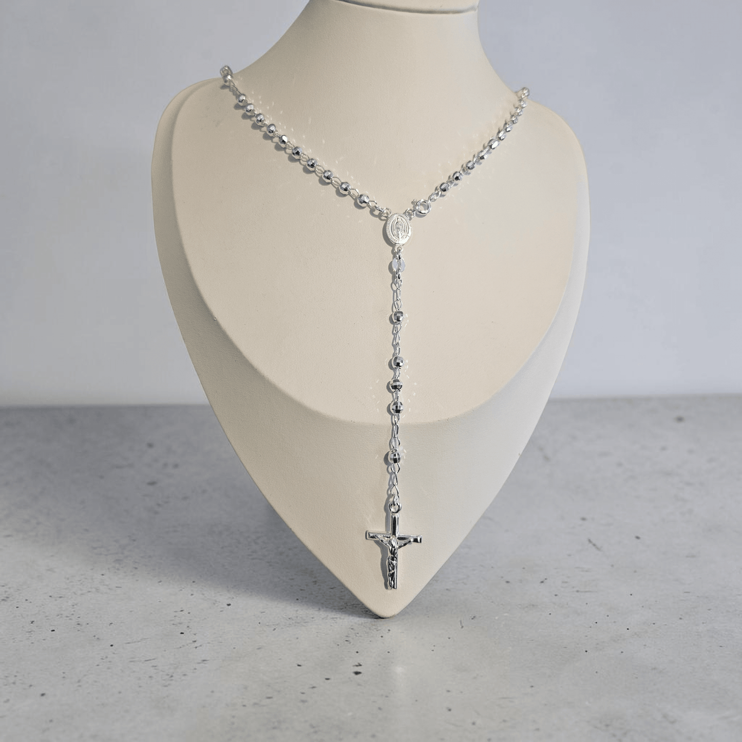 Rosary Necklace Sterling Silver 4mm Beads, Available in 18", 20", 22" and 24" Length