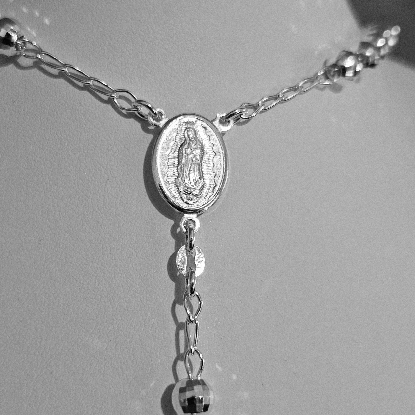 Rosary Necklace Sterling Silver 6mm Beads, Available in 24" and 26" Length