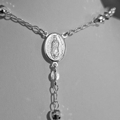 Rosary Necklace Sterling Silver 6mm Beads, Available in 24" and 26" Length