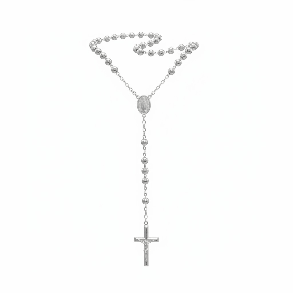 Rosary Necklace Sterling Silver 6mm Beads, Available in 24" and 26" Length