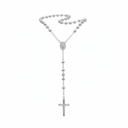 Rosary Necklace Sterling Silver 6mm Beads, Available in 24" and 26" Length