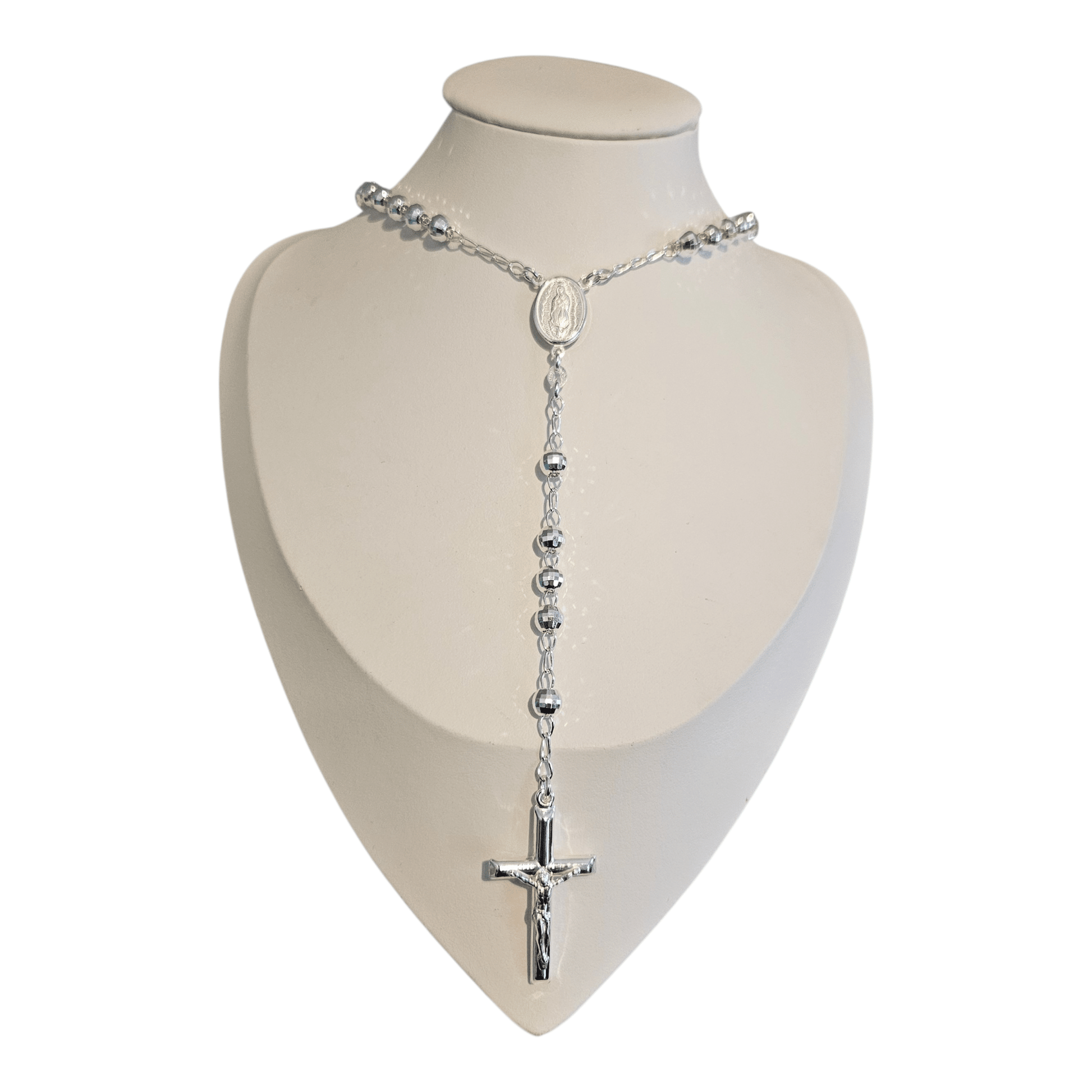 Rosary Necklace Sterling Silver 6mm Beads, Available in 24" and 26" Length
