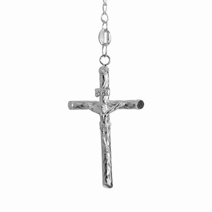 Rosary Necklace Sterling Silver S925 22", 4MM Diamond Cut, Christian Religious Symbol, Perfect Easter Holiday Gift