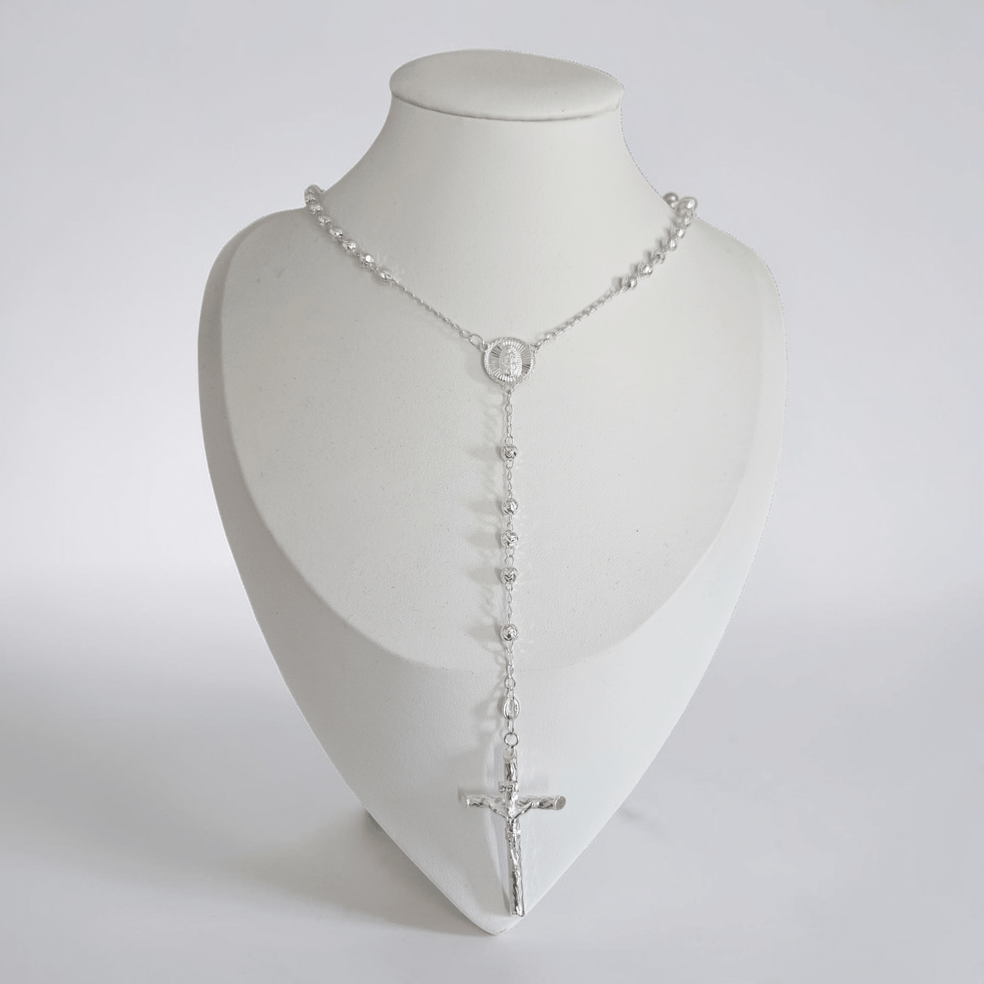 Rosary Necklace Sterling Silver S925 22", 4MM Diamond Cut, Christian Religious Symbol, Perfect Easter Holiday Gift