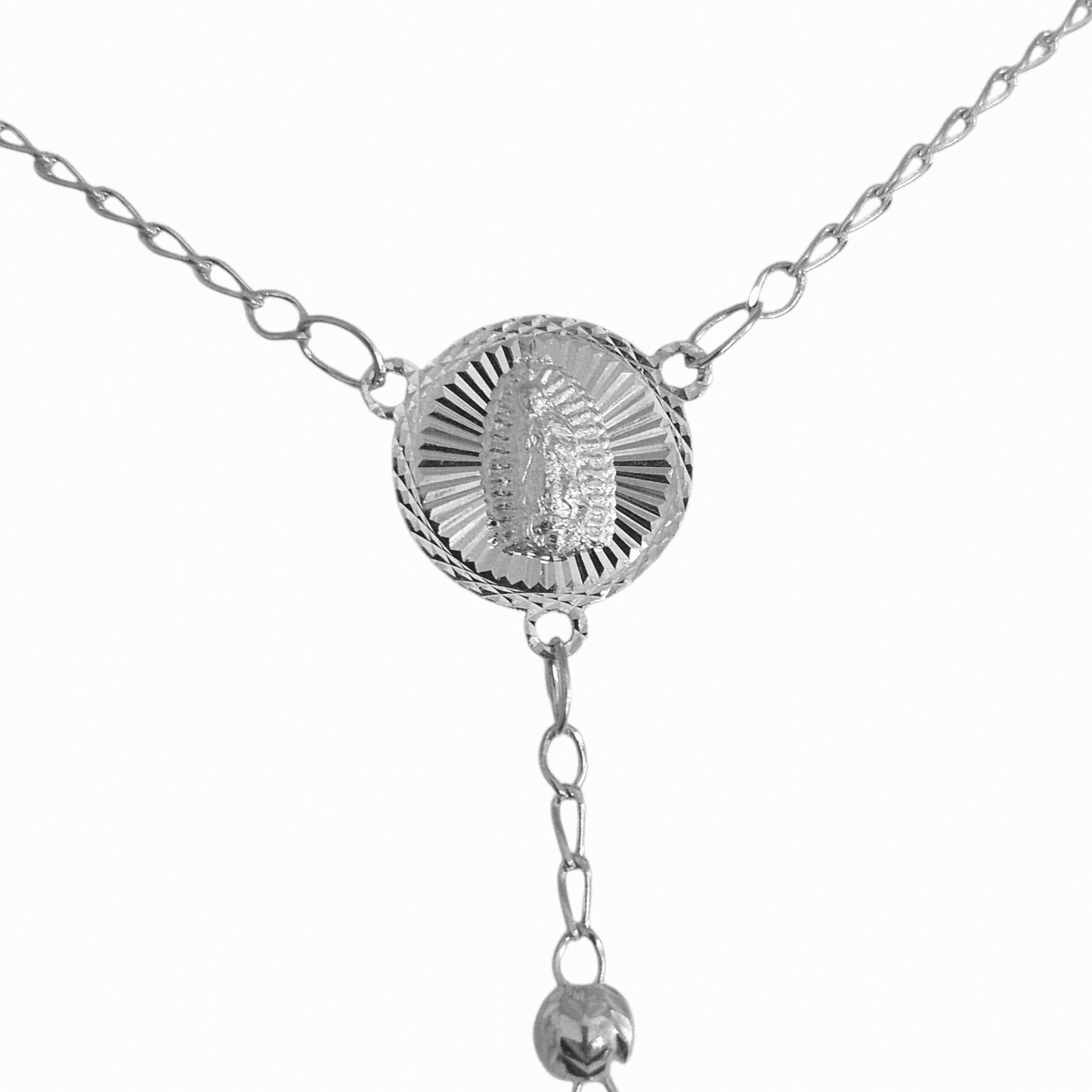 Rosary Necklace Sterling Silver S925 22", 4MM Diamond Cut, Christian Religious Symbol, Perfect Easter Holiday Gift