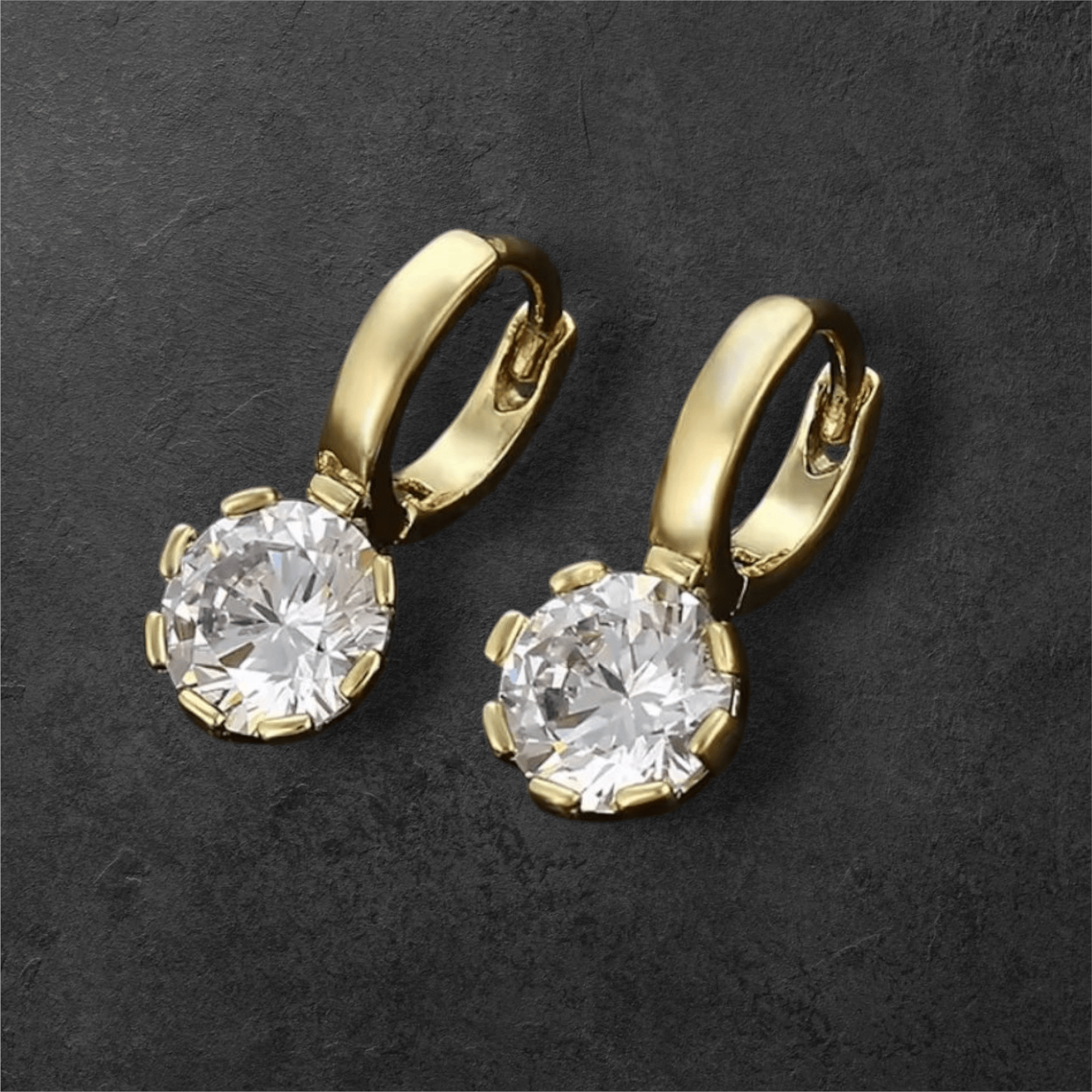 Round Cubic Zirconia Stone Hoop Earrings 14k Gold Plated Round Cubic Zirconia Stone Hoop Earrings 14k Gold Plated