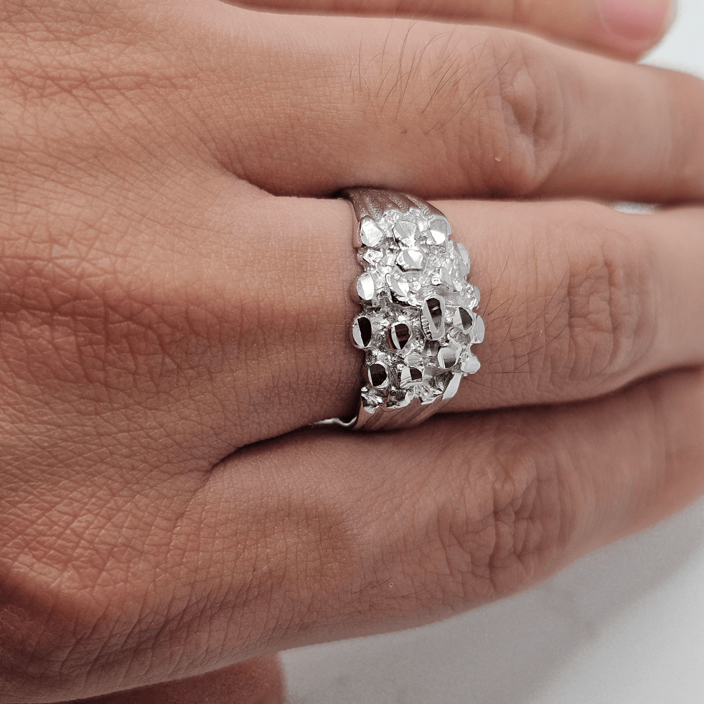 Round Nugget Shape Silver 925 Ring for Men and Women or 14K Gold Plated over Silver 925