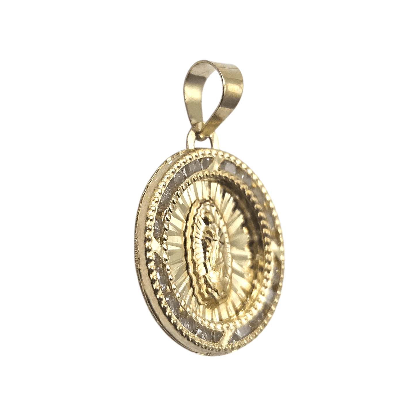Round Virgin Mary 14K Gold Pendant Nuestra Señora de Guadalupe