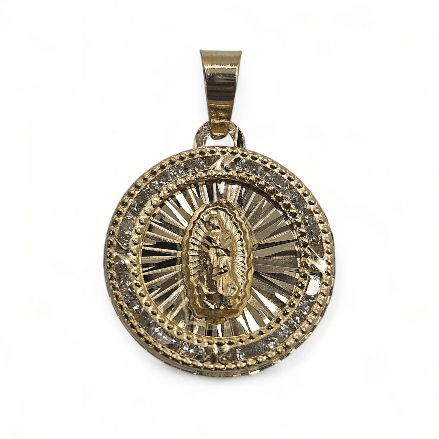 Round Virgin Mary 14K Gold Pendant Nuestra Señora de Guadalupe