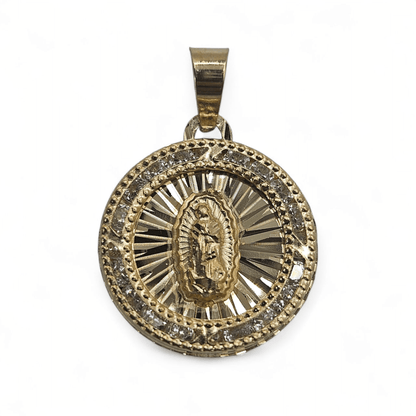 Round Virgin Mary 14K Gold Pendant Nuestra Señora de Guadalupe