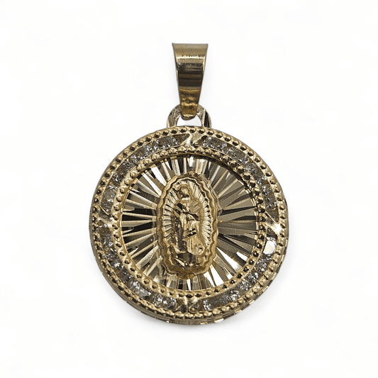Round Virgin Mary 14K Gold Pendant Nuestra Señora de Guadalupe
