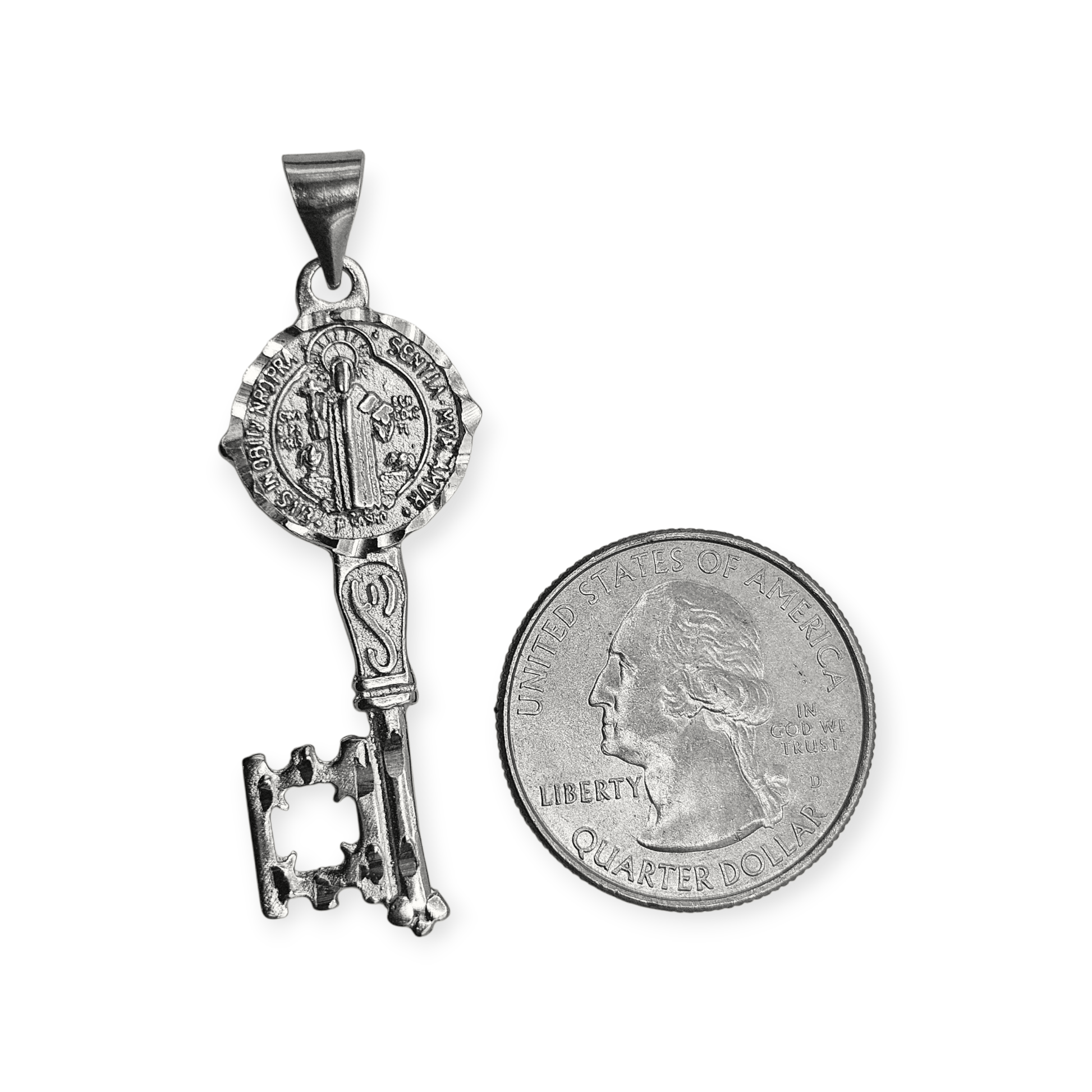 Saint Benedict Key Silver Pendant 925 Sterling Silver