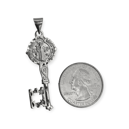 Saint Benedict Key Silver Pendant 925 Sterling Silver