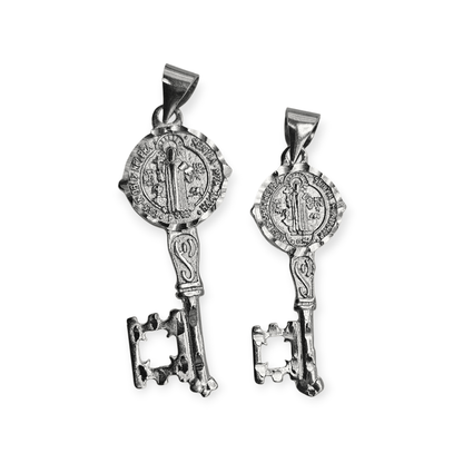 Saint Benedict Key Silver Pendant 925 Sterling Silver