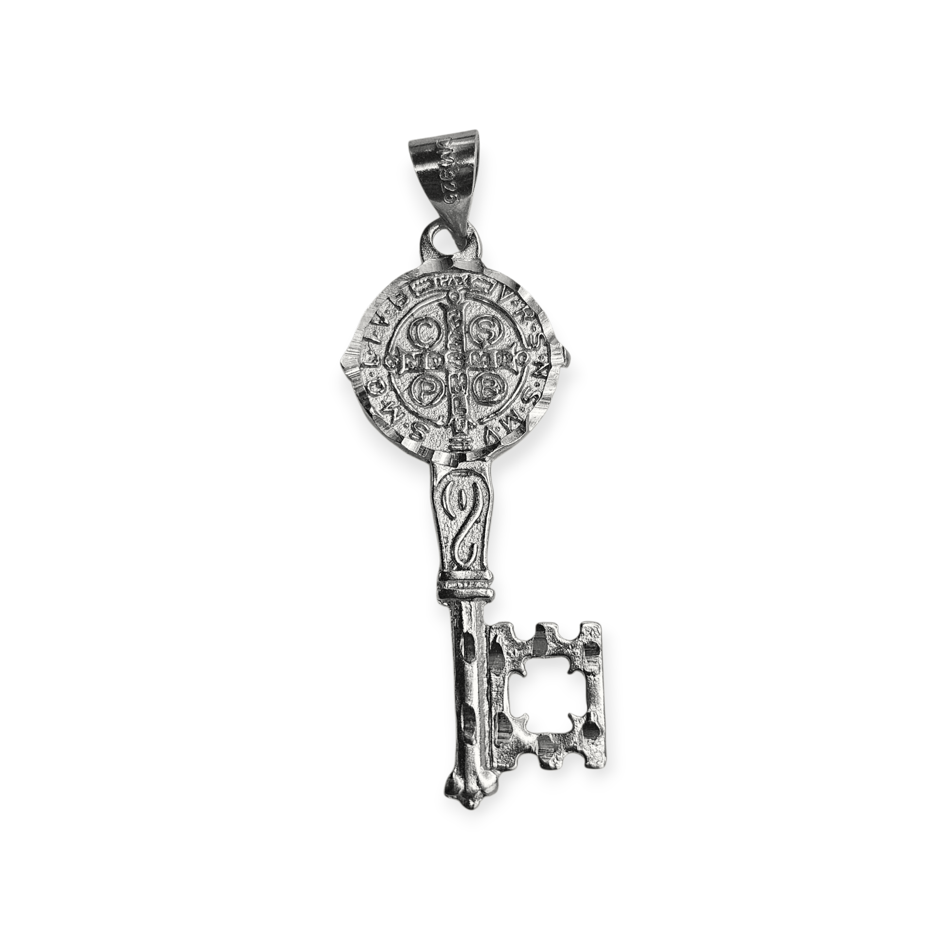 Saint Benedict Key Silver Pendant 925 Sterling Silver
