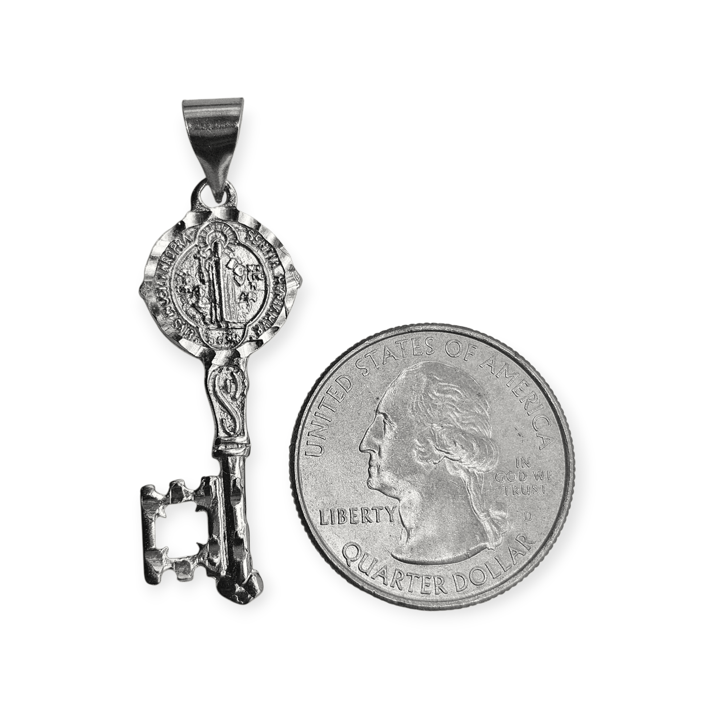Saint Benedict Key Silver Pendant 925 Sterling Silver