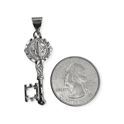 Saint Benedict Key Silver Pendant 925 Sterling Silver