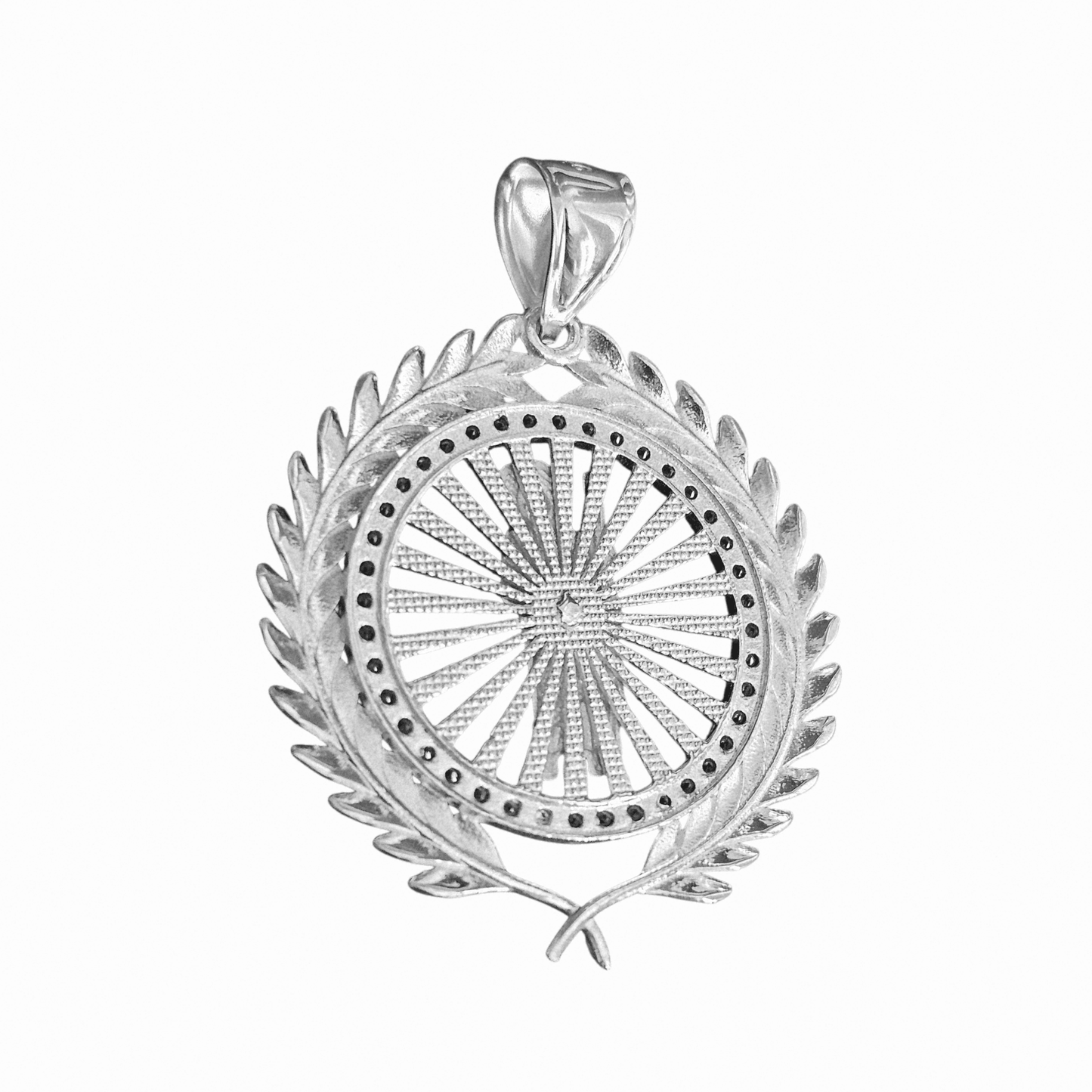 Saint Jude Laurel Wreath Round Pendant Silver San Judas Dije de Plata 925