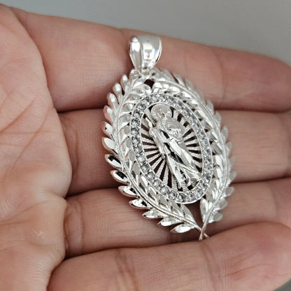 Saint Jude Oval Pendant Silver San Judas Dije de Plata