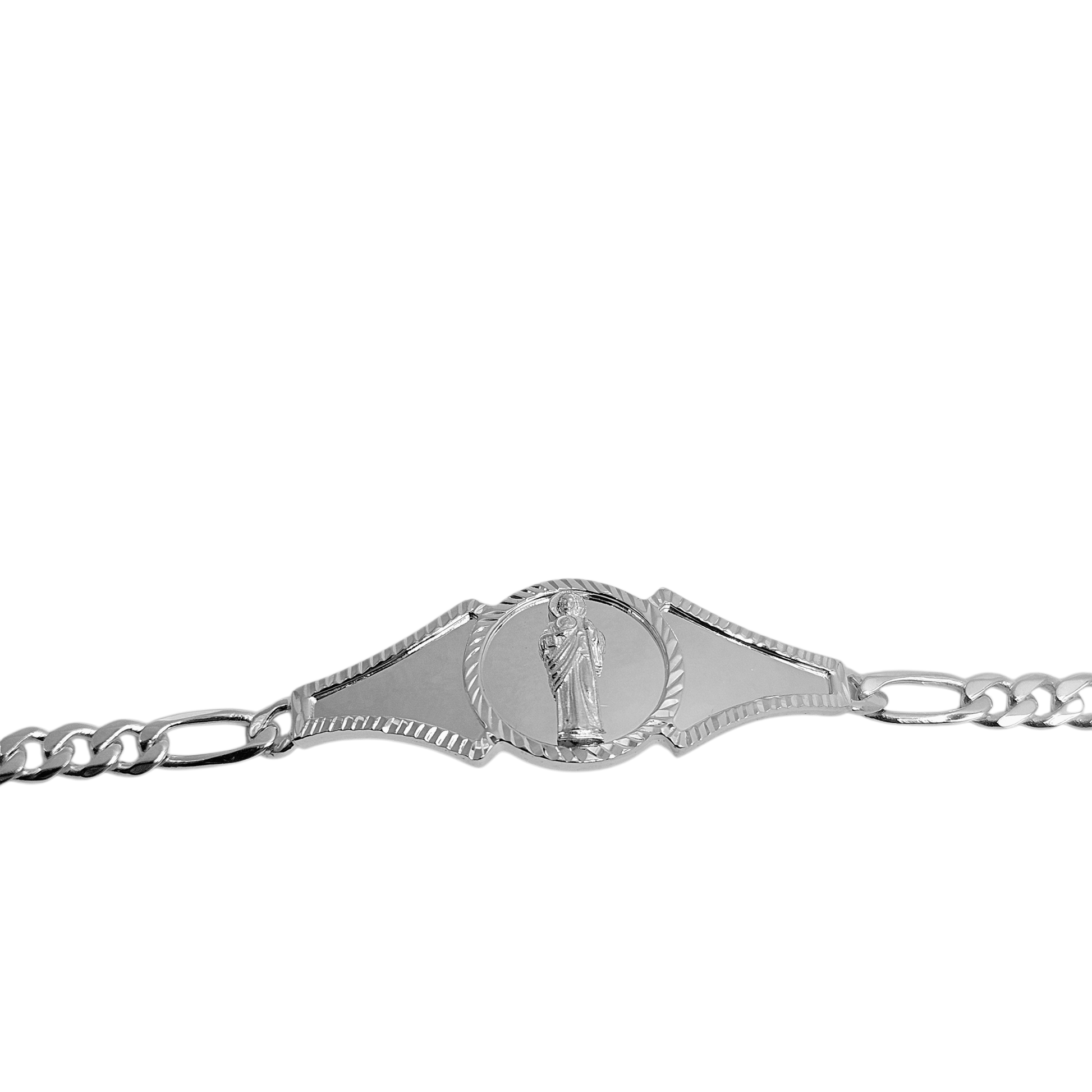Saint Jude Silver 925 Bracelet 7"L for Women Figaro Chain Style Bracelet