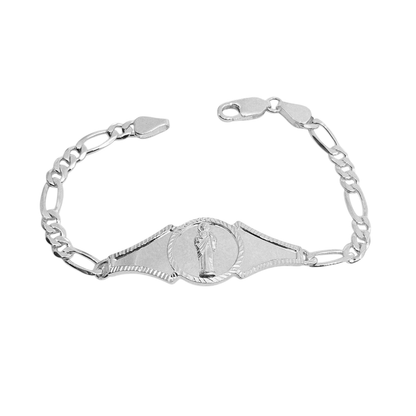 Saint Jude Silver 925 Bracelet 7"L for Women Figaro Chain Style Bracelet