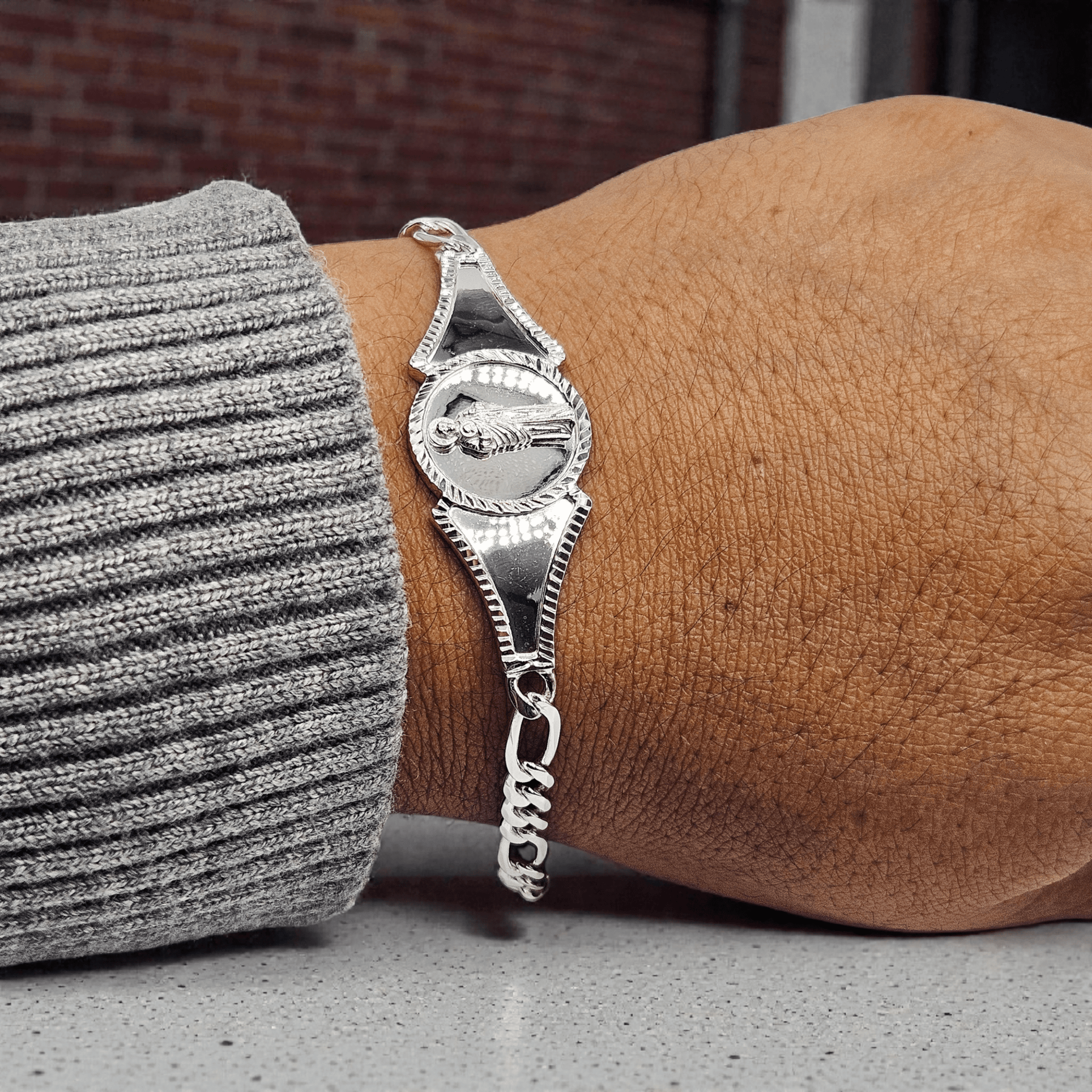 Saint Jude Silver 925 Bracelet 7"L for Women Figaro Chain Style Bracelet