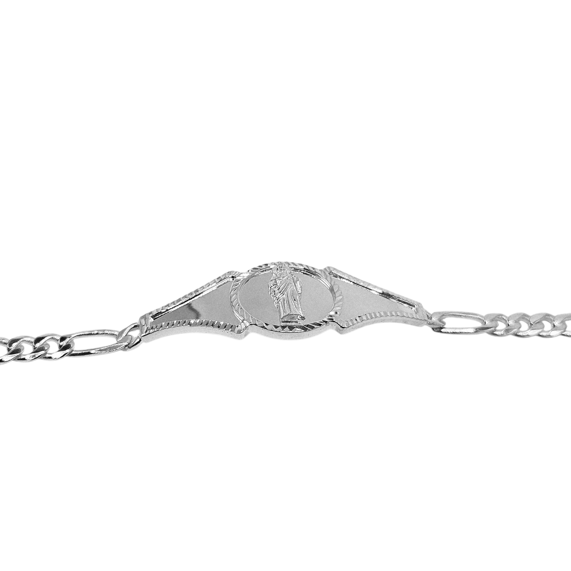 Saint Jude Silver 925 Bracelet 7"L for Women Figaro Chain Style Bracelet