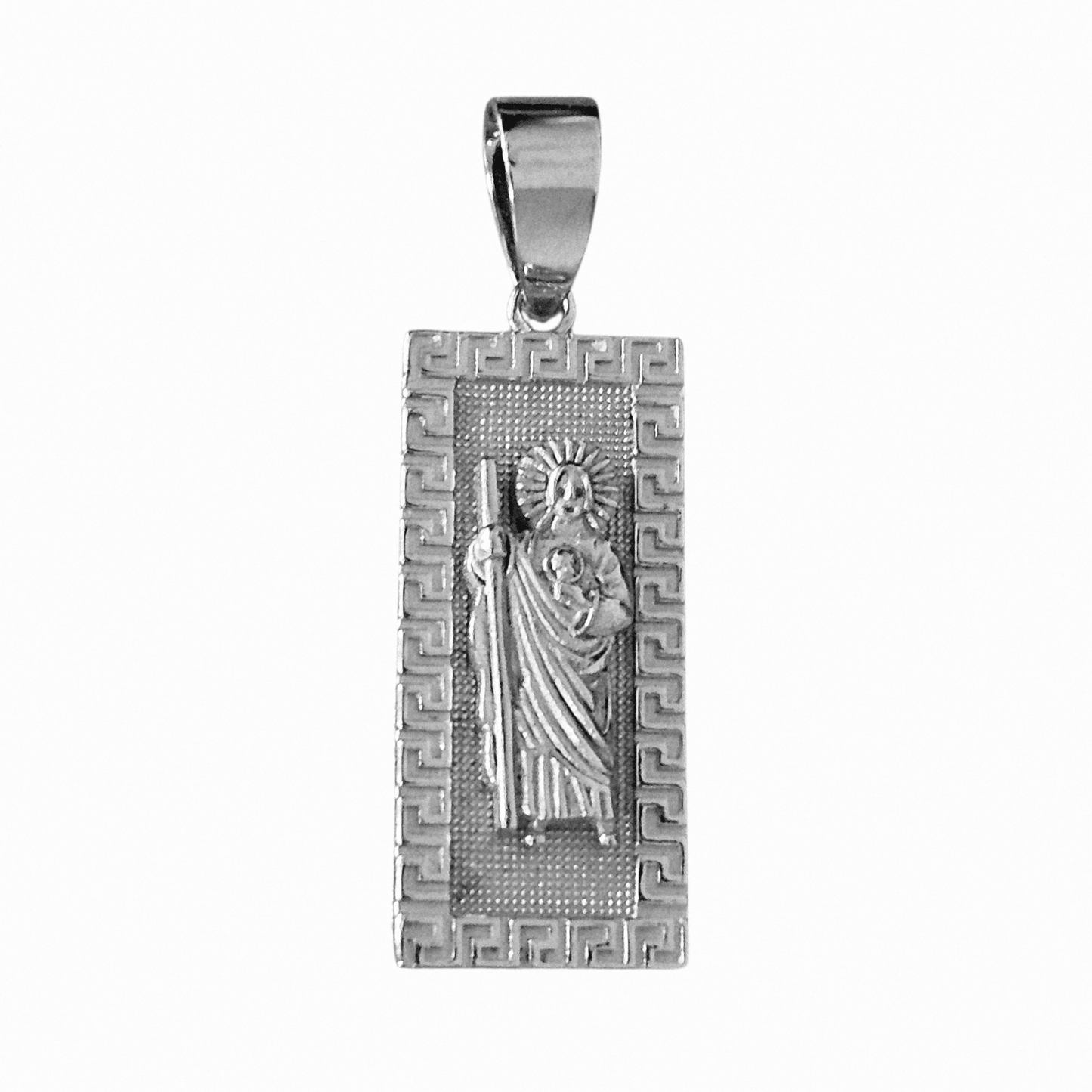 Saint Jude Silver 925 Fancy Rectangular Pendant San Judas