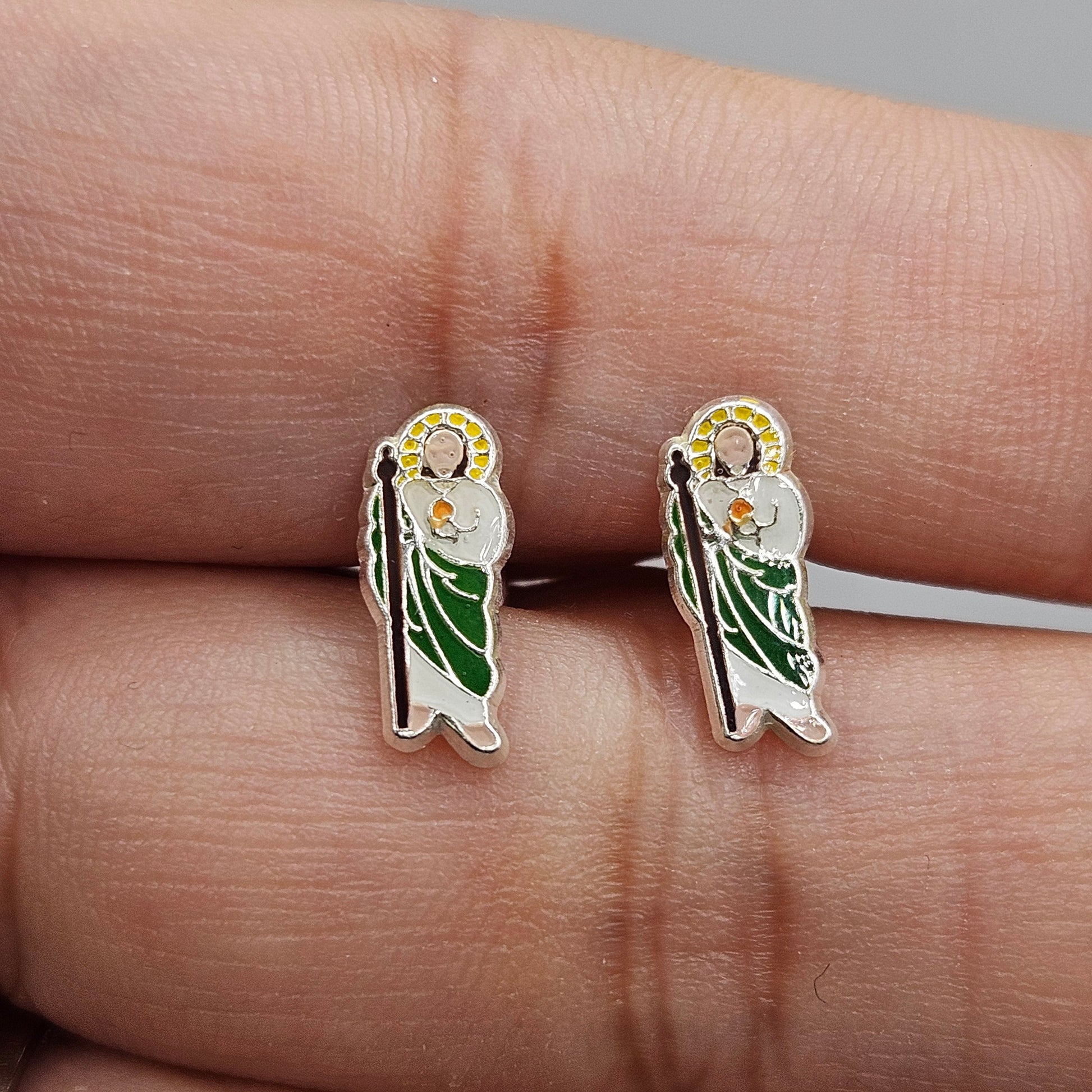 San Judas Baby Stud Earrings Silver 925 Multicolor