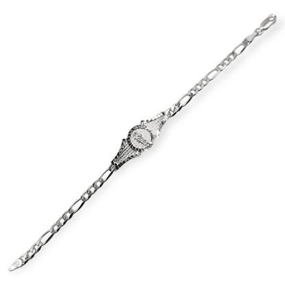 San Judas Kids 7"L Silver 925 Bracelet, Figaro Unisex - Great for older Kids 8 years or older