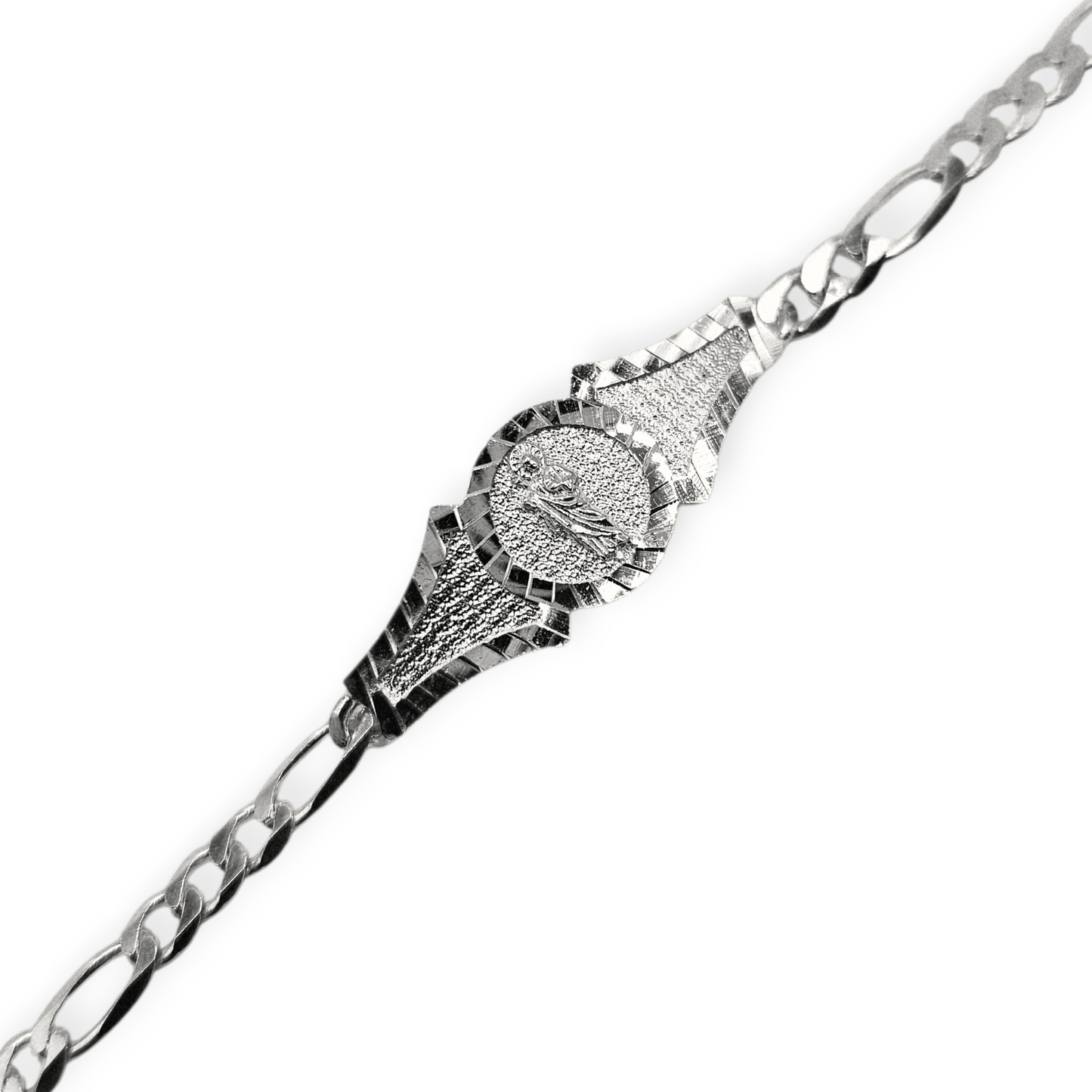 San Judas Kids 7"L Silver 925 Bracelet, Figaro Unisex - Great for older Kids 8 years or older