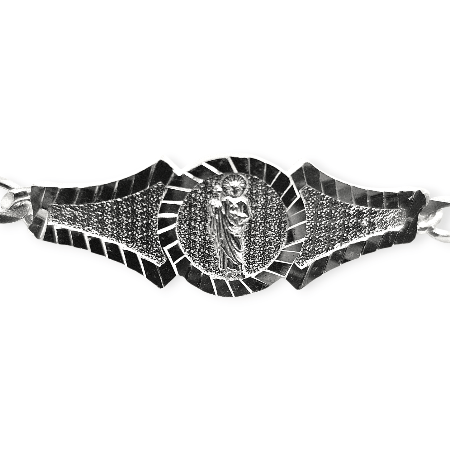 San Judas Kids 7"L Silver 925 Bracelet, Figaro Unisex - Great for older Kids 8 years or older