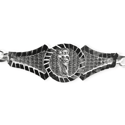 San Judas Kids 7"L Silver 925 Bracelet, Figaro Unisex - Great for older Kids 8 years or older