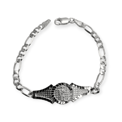 San Judas Kids 7"L Silver 925 Bracelet, Figaro Unisex - Great for older Kids 8 years or older