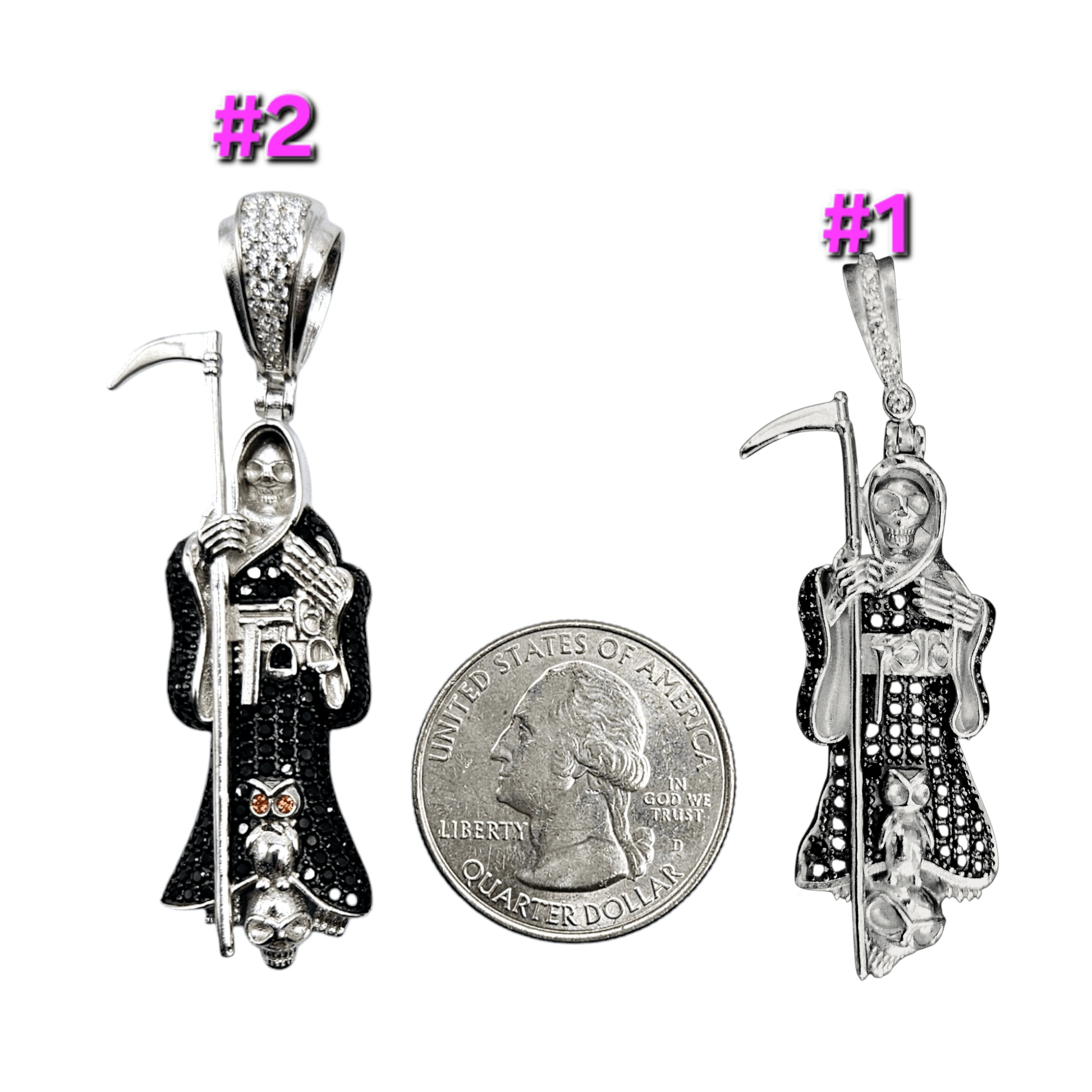 Santa Muerte (Grim Reaper) Face Silver 925 Pendant - 2 Size Different Designs