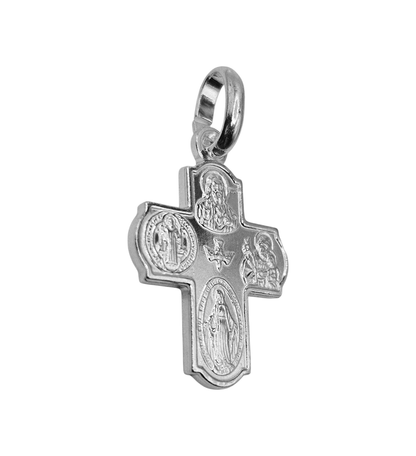 Scapular Cross Pendant Silver 925 4 Saints and The Holy Spirit Four Way
