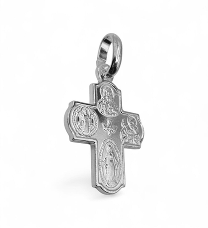 Scapular Cross Pendant Silver 925 4 Saints and The Holy Spirit Four Way