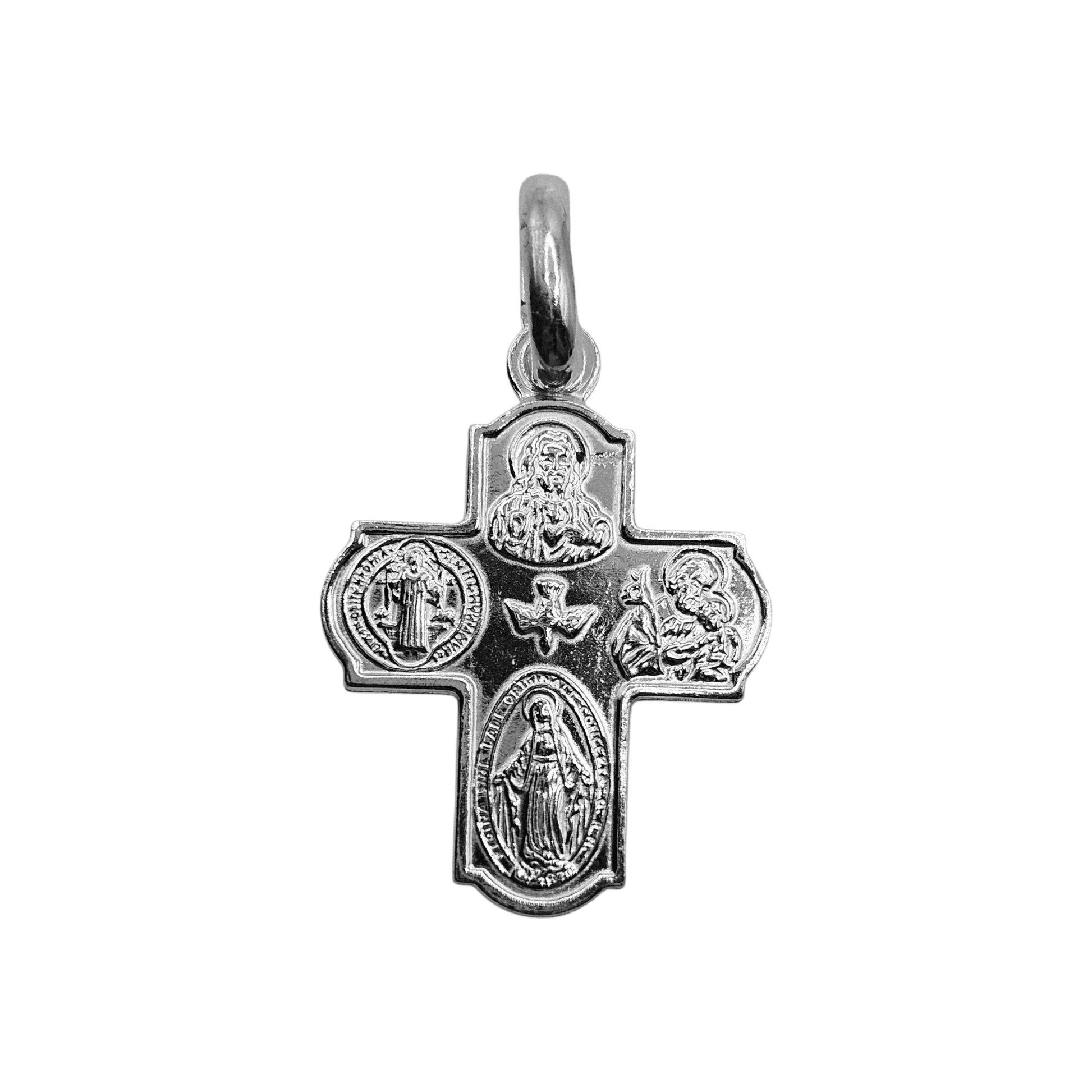 Scapular Cross Pendant Silver 925 4 Saints and The Holy Spirit Four Way